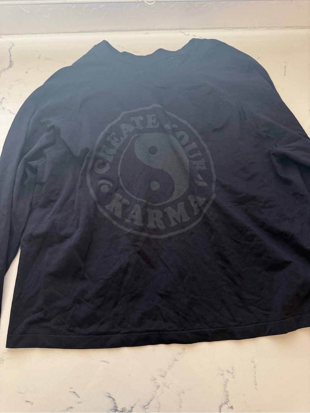 Spiritual Gangster Black Long Sleeve Tee with Tonal Yin Yang Graphic